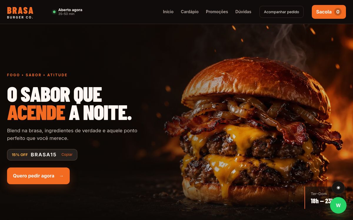Tela inicial do Brasa Burger
