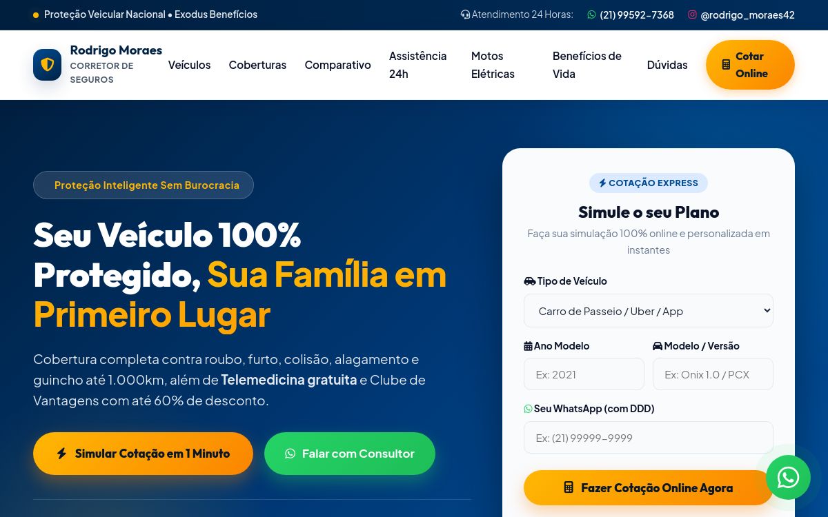 Página inicial do projeto Corretor de Seguros Rodrigo Moraes