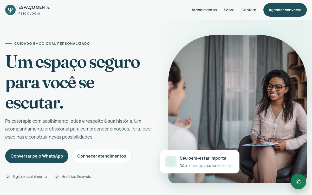 Página inicial do projeto Espaço Mente Psicologia