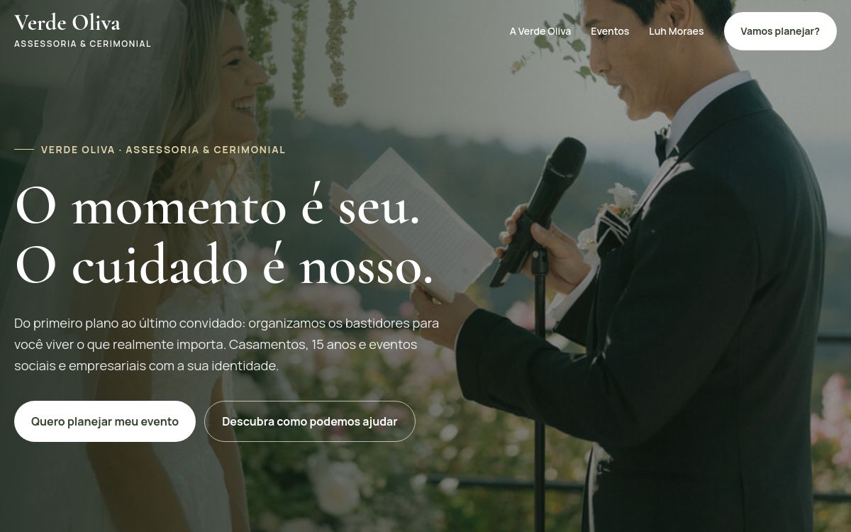Página inicial do projeto Verde Oliva, Assessoria e Cerimonial