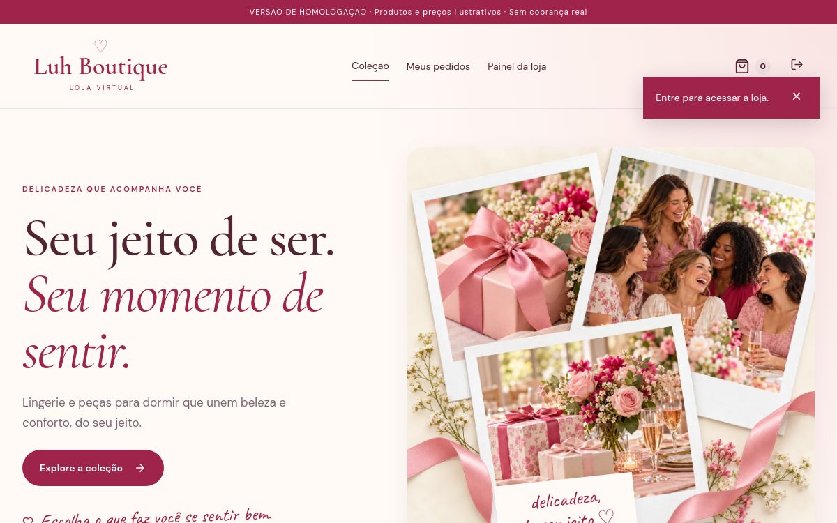 Tela inicial da loja virtual Luh Boutique