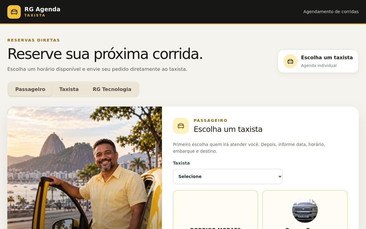 Tela inicial do RMV Agenda Taxista